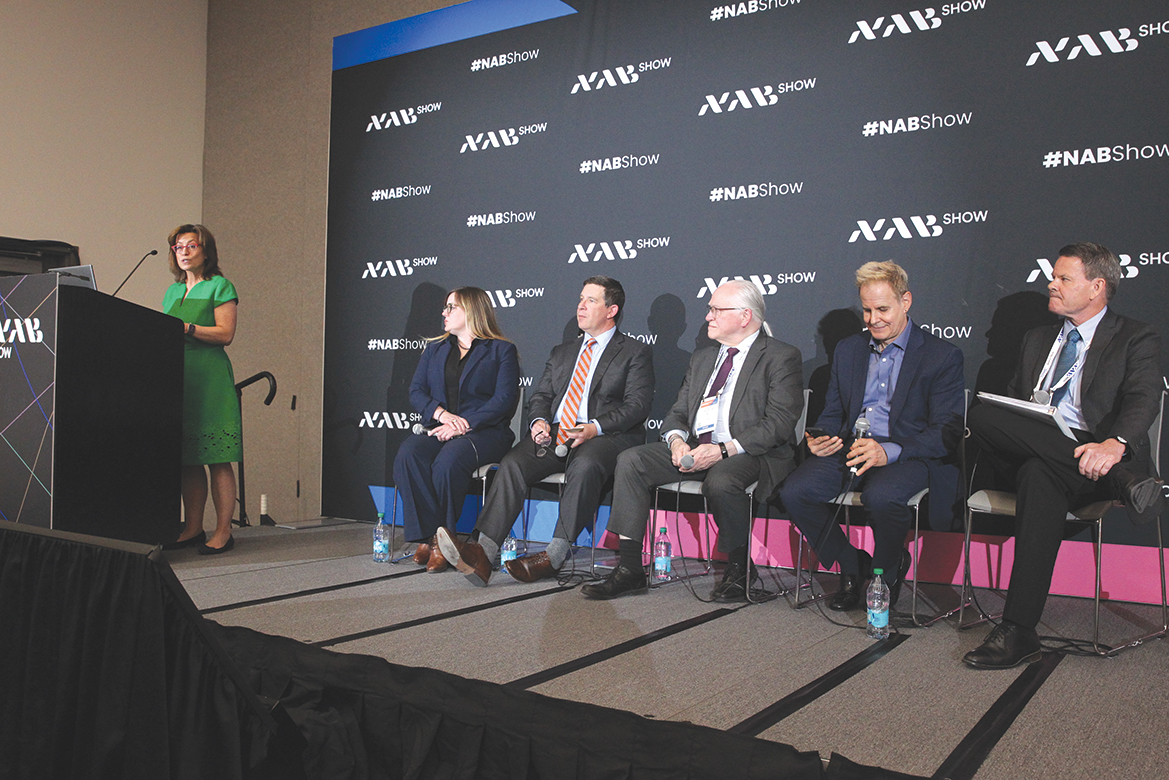 From left: Anna Gomez, FCC commissioner; Mara Gassman, Reporters Committee for Freedom of the Press; Casey Mattox, Stand Together; Robert Corn-Revere, Foundation for Individual Rights and Expression; Joe Flint, The Wall Street Journal; and Clay Calvert, AEI, on the panel session &ldquo;The First Amendment and Press Freedom in Today&rsquo;s Media Landscape.&rdquo; 